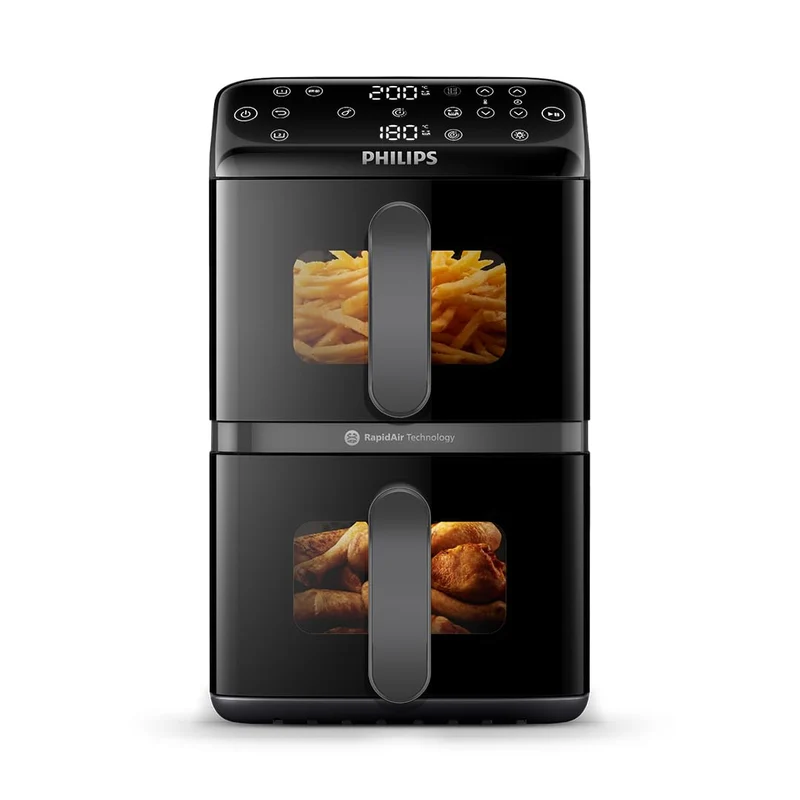 Philips Airfryer Série 4000 NA460/00 – Air Fryer Vertical Duo 10L Double Panier RapidAir