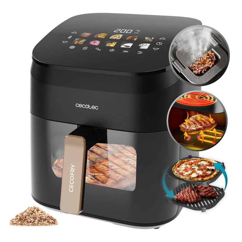 Cecotec Cecofry & Grill Smokin’ 6500 – Air Fryer 6,5L 2200W 3-en-1 Grill & Fumoir