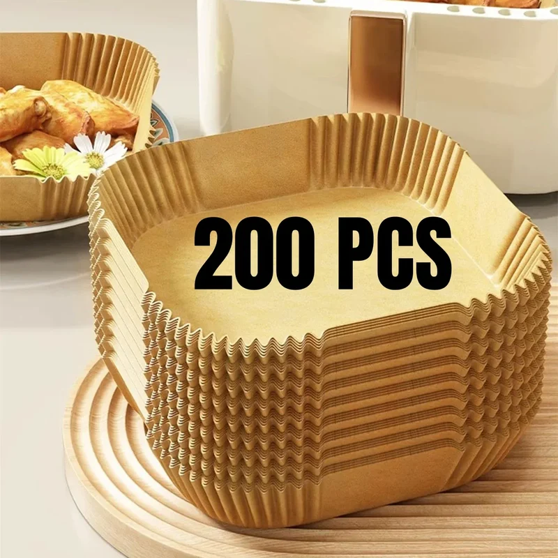 Papier Cuisson Air Fryer Jetable Lot de 200 Rond et Carré