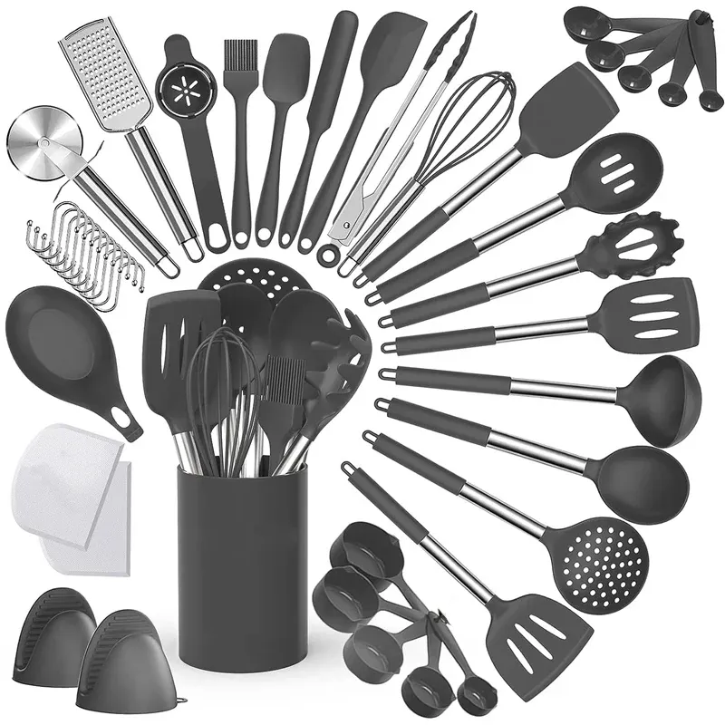 Set Ustensiles Silicone 43 pièces Résistants à la Chaleur inox