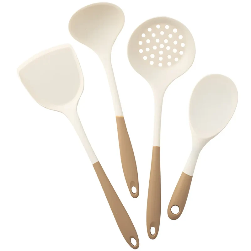 Set Ustensiles Silicone 4 pièces | Spatule Louche Cuillère à Soupe