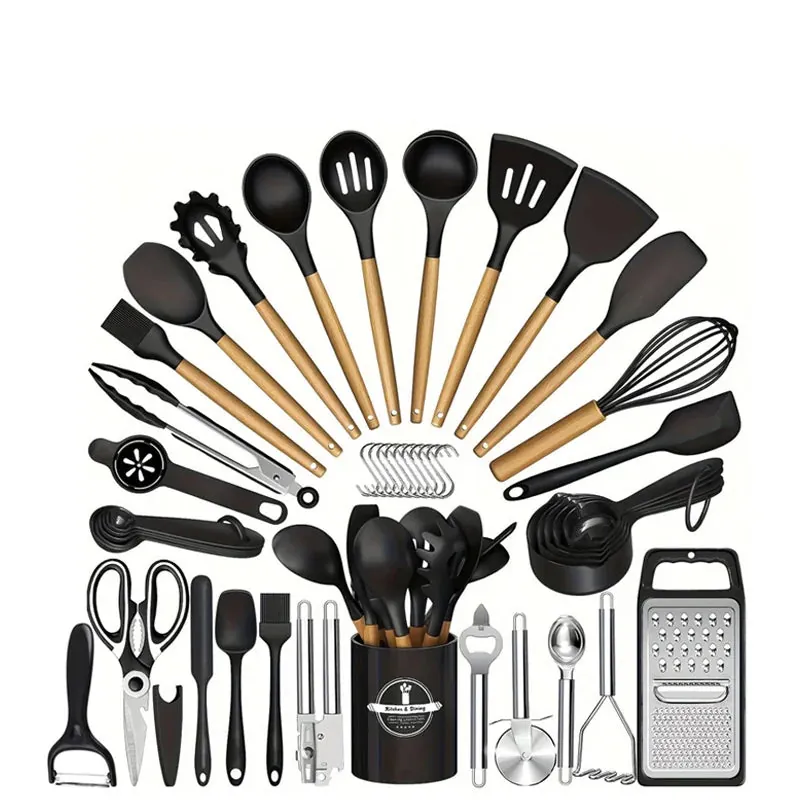 Set Ustensiles Silicone 46 pièces Non-adhésif et résistant à la chaleur