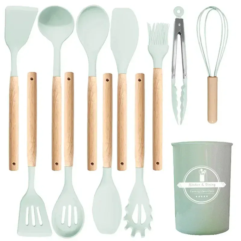 Set Ustensiles Silicone 12 Pièces | Résistant à la Chaleur avec Support