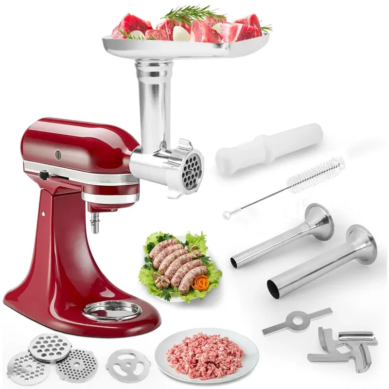 Kit Accessoires Hachoir pour Robot KitchenAid — 17 Pièces, 4 Grilles, 3 Lames + Tubes à Saucisse
