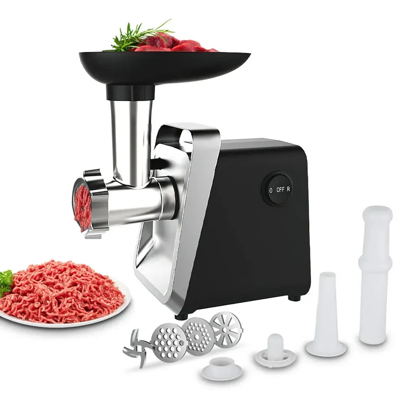 Hachoir à Viande Électrique 750 W — Inox, 3 Grilles, Accessoires Saucisse et Kebbe