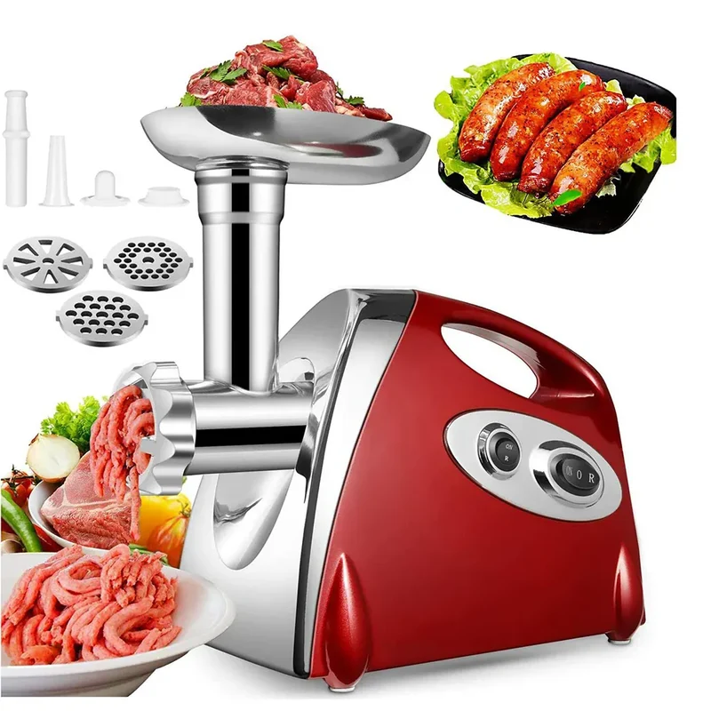 Hachoir Électrique 2800W Inox — 3 Grilles, Embout Saucisses et Kit Kibbe Inclus