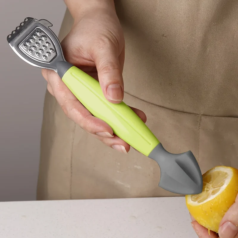 Zesteur Multifonction Inox avec Poignée Verte pour Agrumes