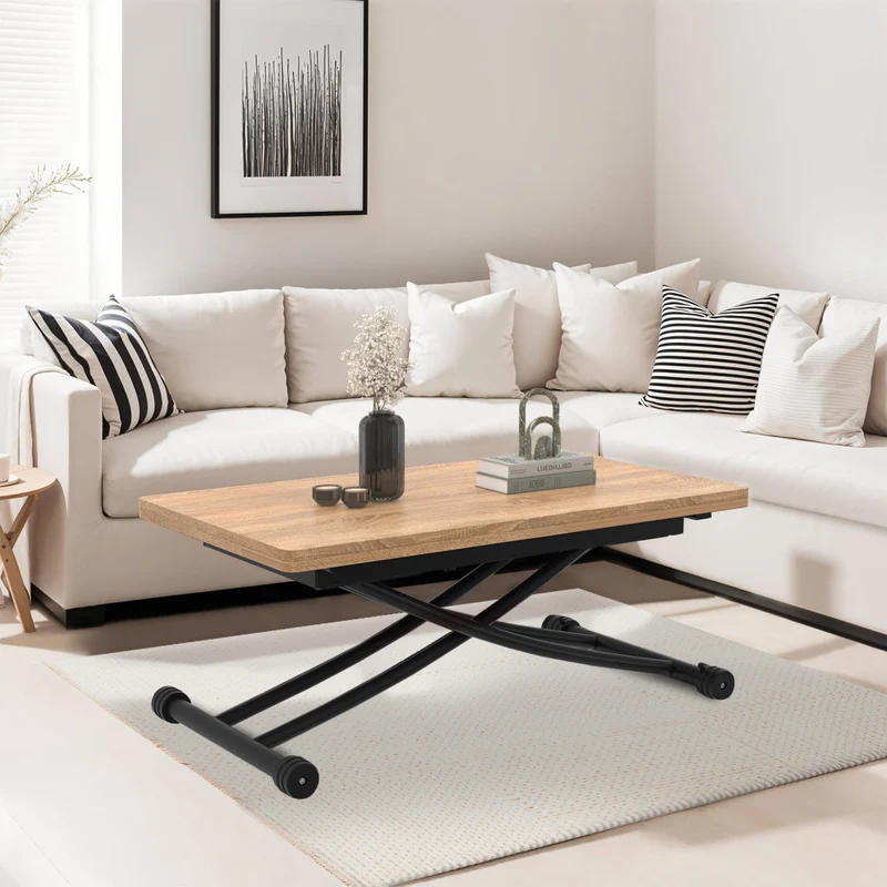 Table repas 2 en 1 Tribeca hauteur ajustable bois et noir