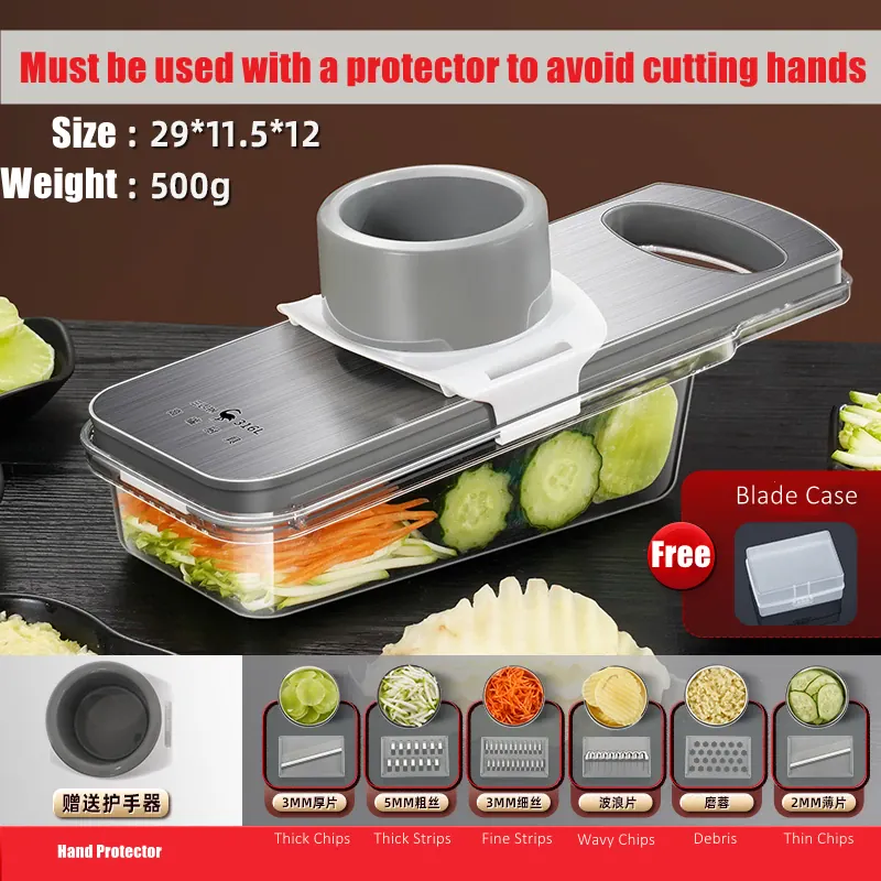 Mandoline Inox 6 Lames 316L Antibactérien avec Protection Main