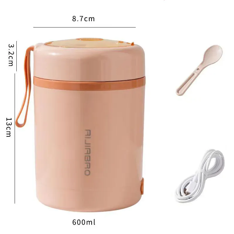 Lunchbox Chauffante USB 600 ml — Acier Inoxydable 304, 60 °C, Étanche