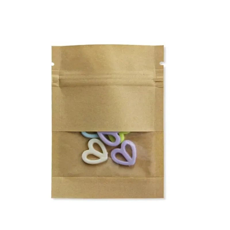 Sachets Kraft Zip avec Fenêtre - Lot de 100 Pièces Auto-Scellants