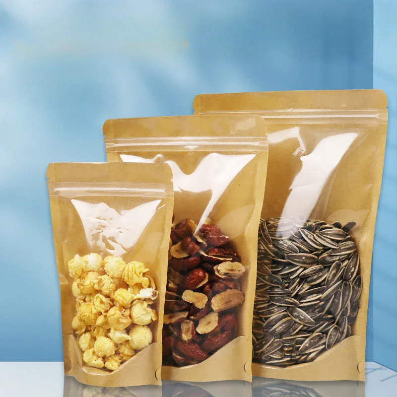 Sachets Kraft Ziplock Transparent - Lot de 100