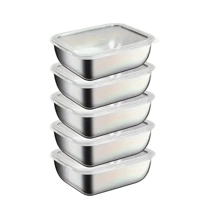 Lot de 5 Boîtes de Conservation en Inox Empilables 13,8 x 10,8 cm — Couvercle Clipsable