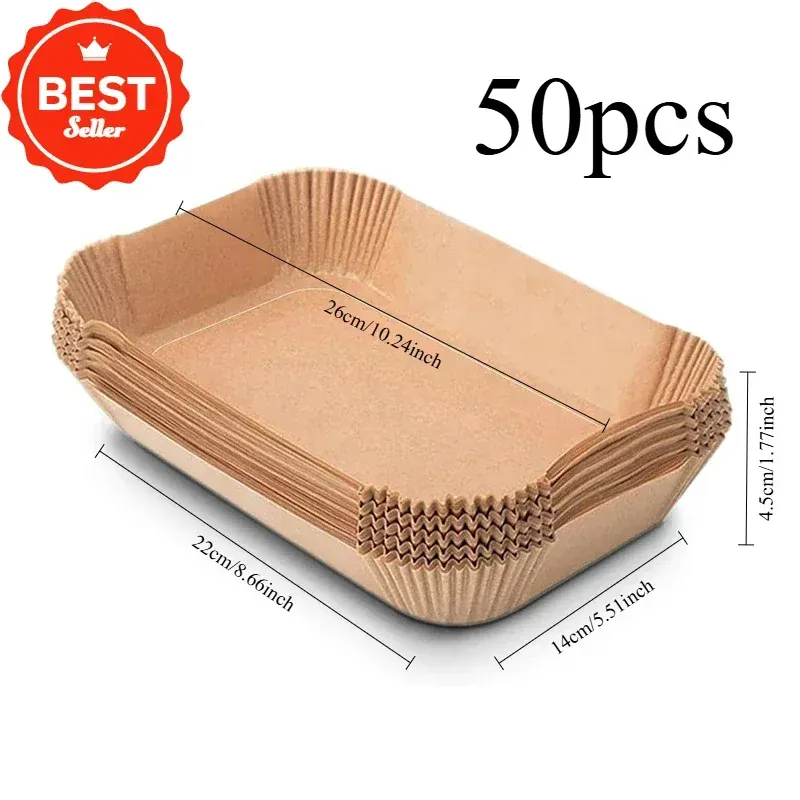Papier Cuisson Air Fryer Rectangulaire Jetable Lot de 100 Pièces