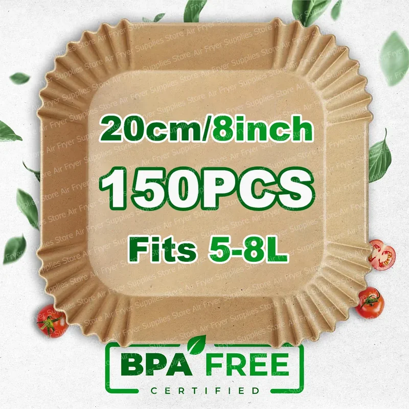 Papier Cuisson Air Fryer Jetable Carré 20cm - Lot de 200 Pièces