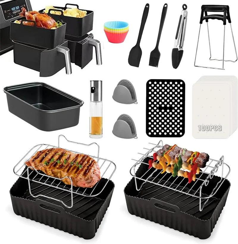 Kit Accessoires Air Fryer BBQ Grill et Moules à Pizza 9 pièces