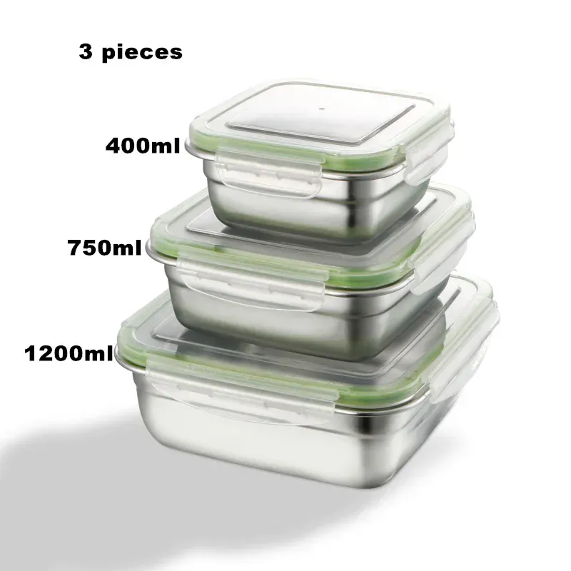 Boîtes Hermétiques en Inox - 400 à 1200ml - Lots de 1 à 3