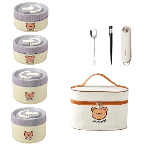 Ensemble de 4 Lunchbox cylindriques isothermes pour enfants (2 litres)