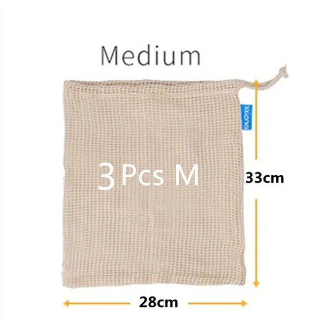 Sacs Filet en Coton Réutilisables - Lot de 5 Pièces Écologiques