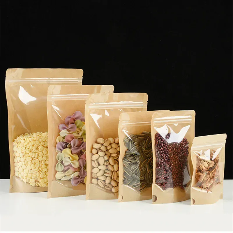 Sachets Kraft Transparente Autoportants - Lot de 50 Pièces