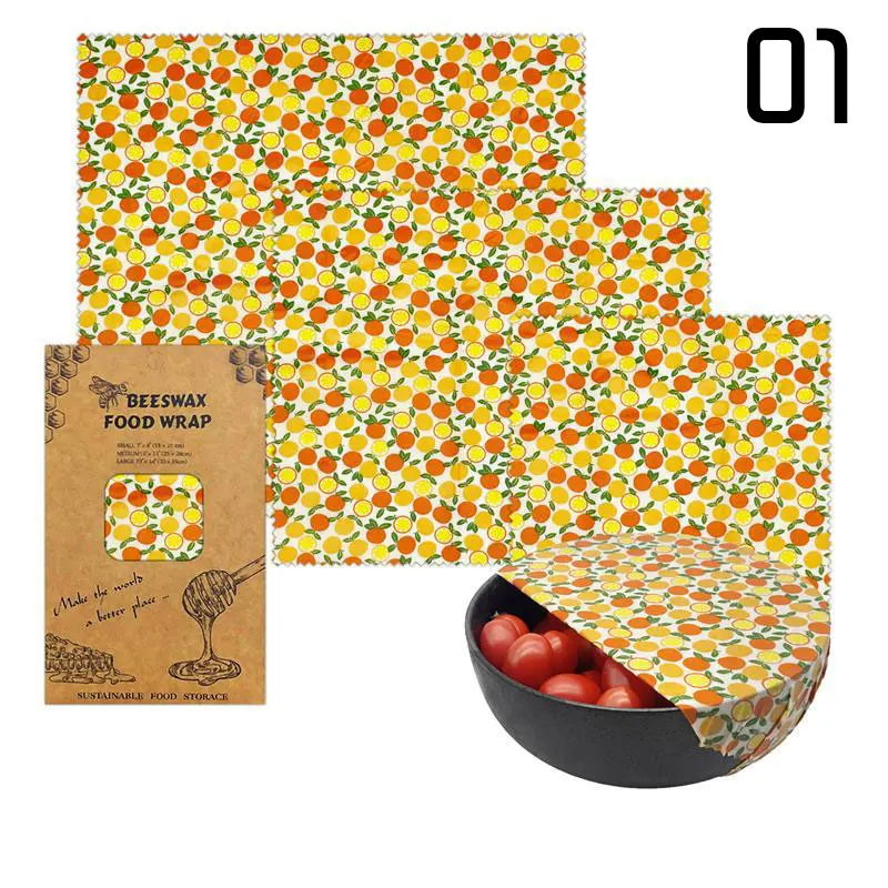 Lot de 3 Films Alimentaires Réutilisables en Coton Bio - Motifs Colorés