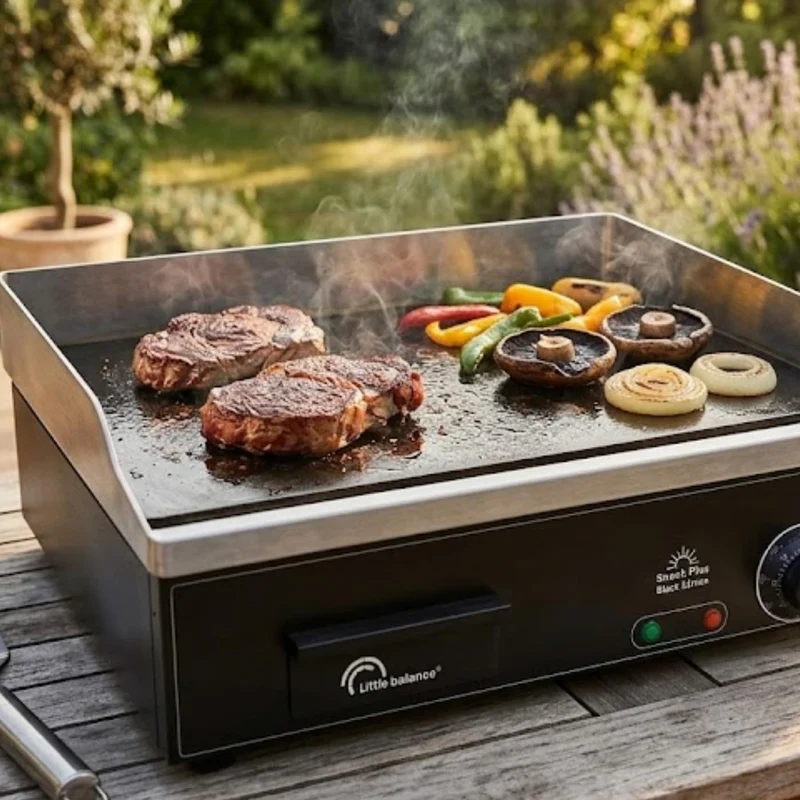 Plancha électrique 6-8 personnes - Plaque de cuisson acier anti-adhésive 8mm, 2900 W, Noir