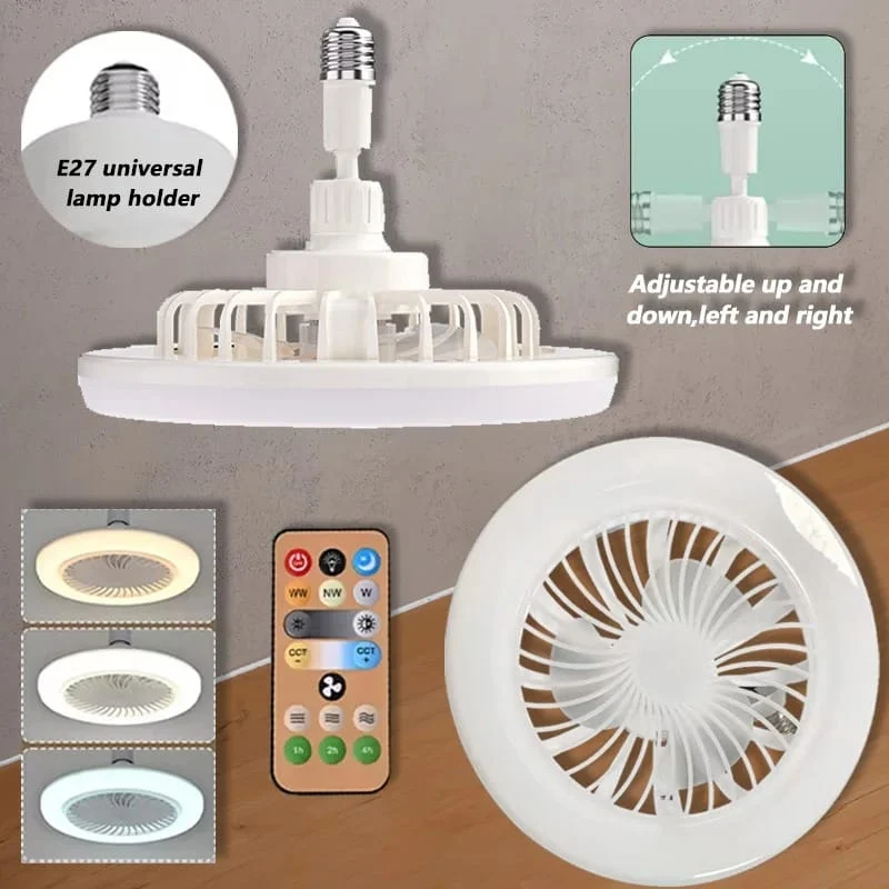 Ventilateur de Plafond avec Lampe LED E27 — 2-en-1, 3 Vitesses, Variateur & Télécommande