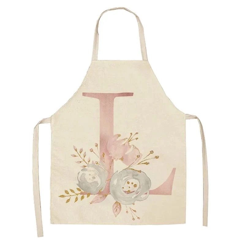 Tablier de Cuisine Enfant Motif Lettre Rose en Lin - Accessoires de Cuisson et de Boulangerie