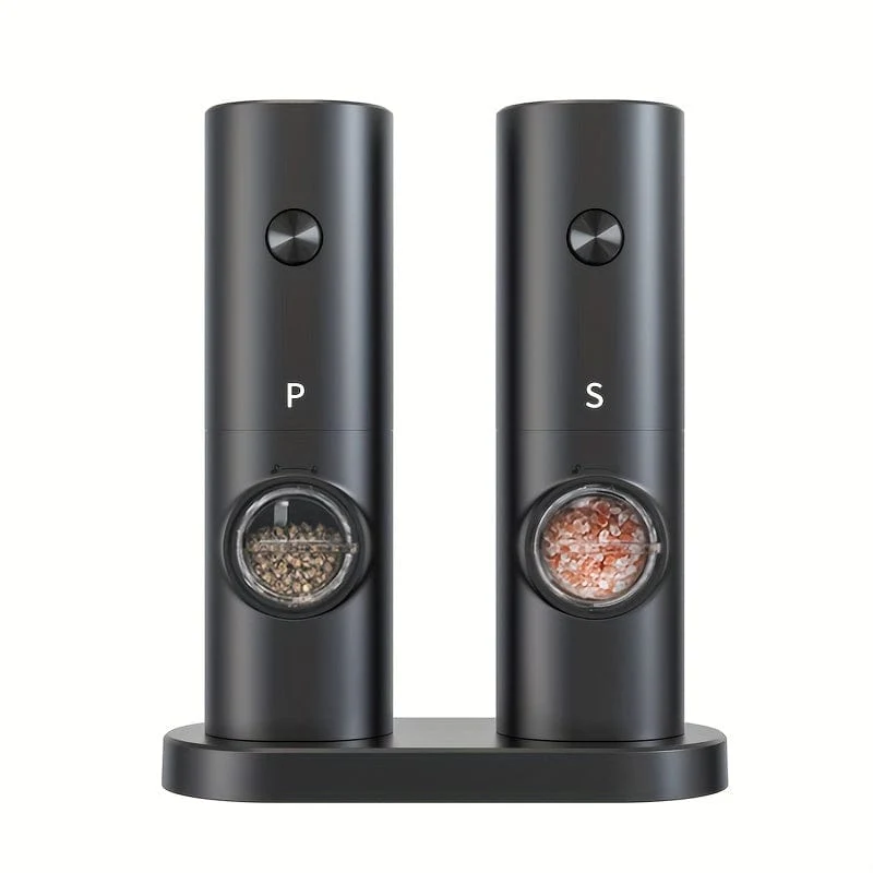 Moulin à Poivre et Sel Électrique avec Base de Rangement, Set de 2, LED, PANCERKA