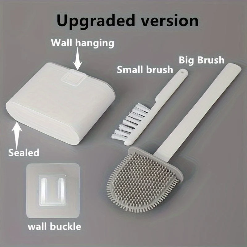 Ensemble Brosse WC Murale en Silicone – 2 Brosses + Support mural