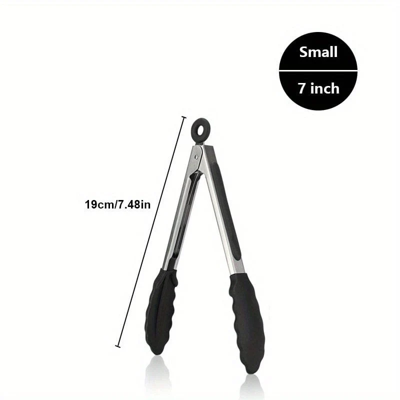 Tong de cuisine en acier inoxydable avec embouts en silicone noirs