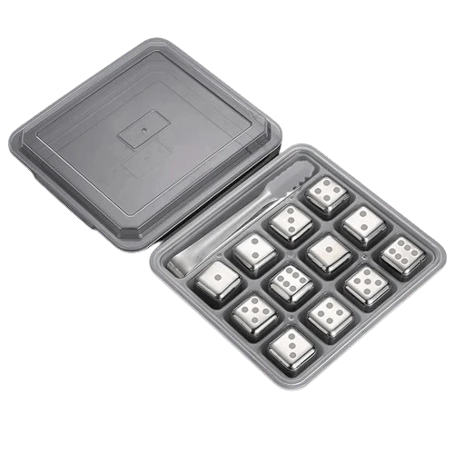 12 Glaçons Réutilisables Inox en forme de Dés à jouer