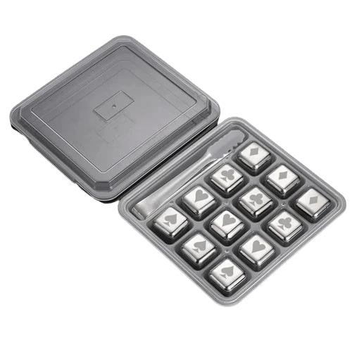 12 Glaçons Réutilisables inox en forme de Dés à Jouer motifs Poker
