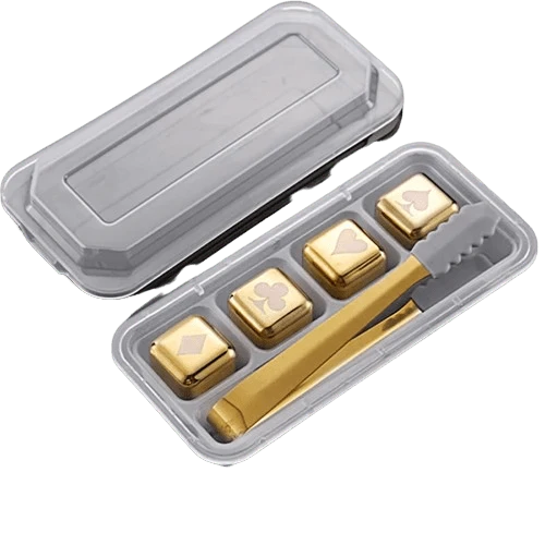4 Glaçons Réutilisables inox doré en forme de Dés à jouer motifs Poker