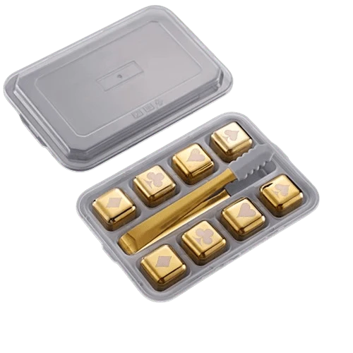 8 Glaçons réutilisables en Inox Doré motifs Poker