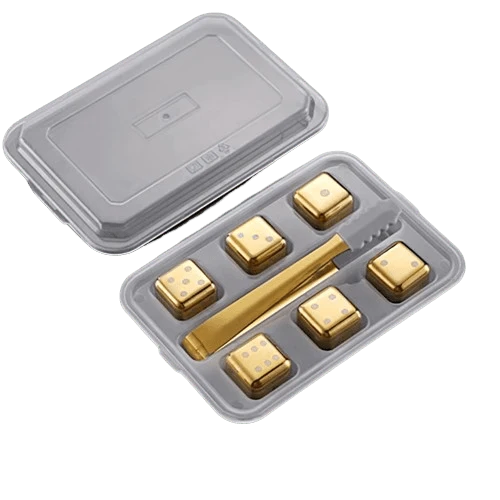 6 Glaçons réutilisables inox doré en forme de Dés à jouer - motifs Poker