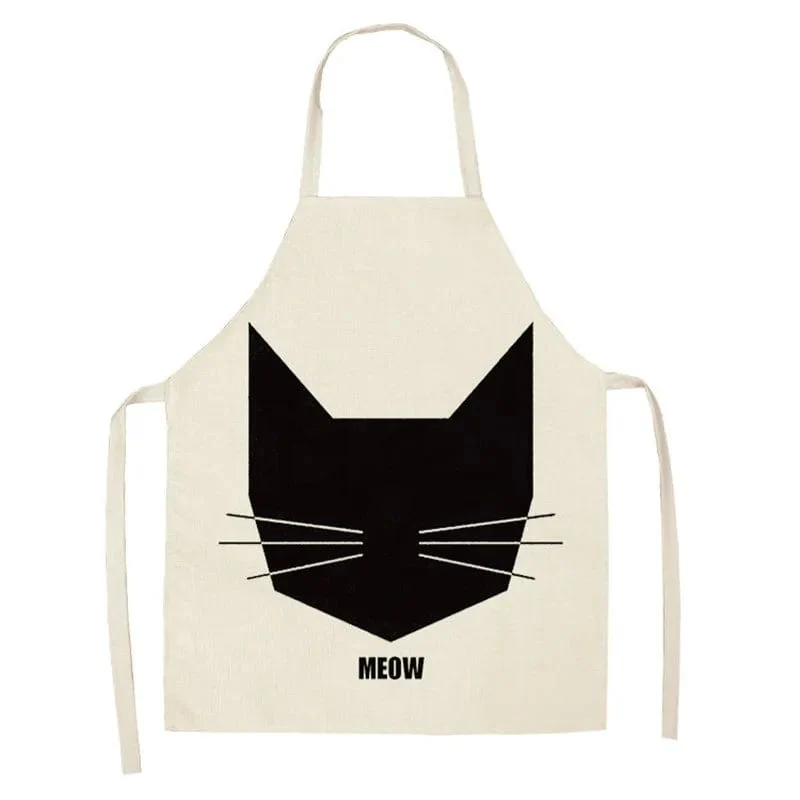 Tablier de Cuisine Chaton Mignon Imprimé Japonais Lin Coton Meow