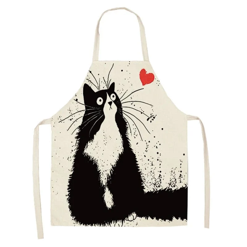 Tablier de Cuisine Chat Japonais Imprimé en Lin pour Adulte