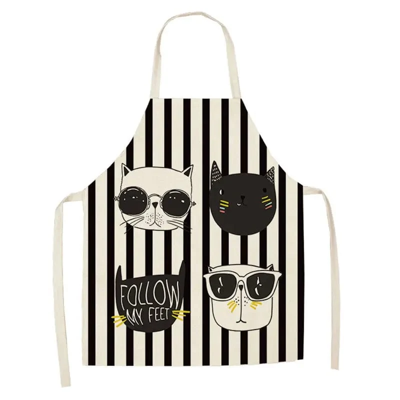Tablier de Cuisine Chat Mignon en Coton Lin Imprimé Japonais