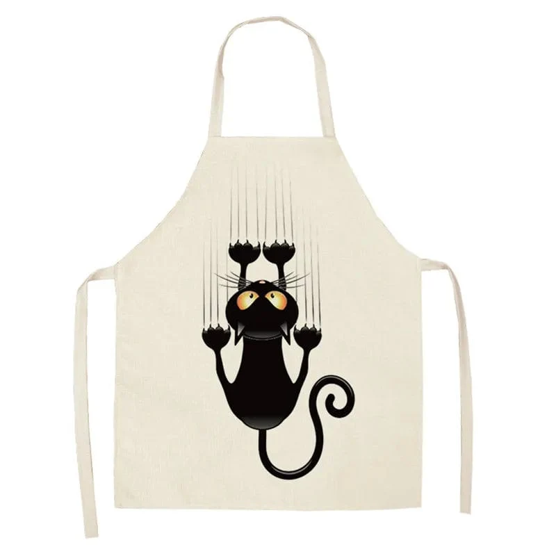 Tablier de Cuisine Japonais avec Chaton Imprimé en Lin - Chat Griffeur