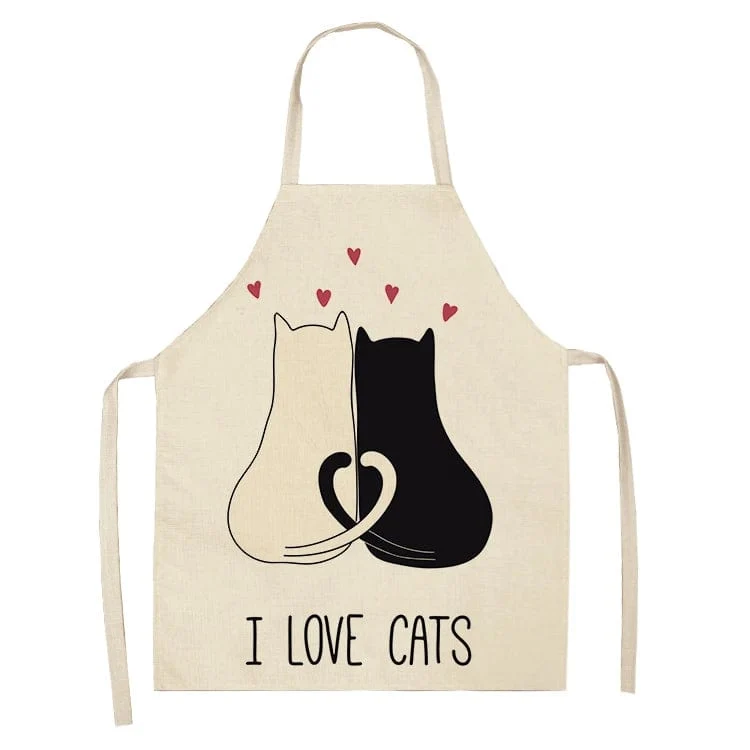 Tablier de Cuisine Impression Chats Mignons en Lin - I Love Cats