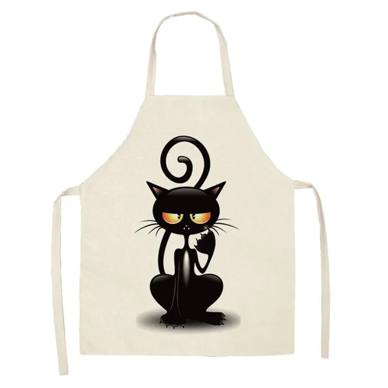 Tablier de Cuisine - Dessin de Chat noir Mystérieux