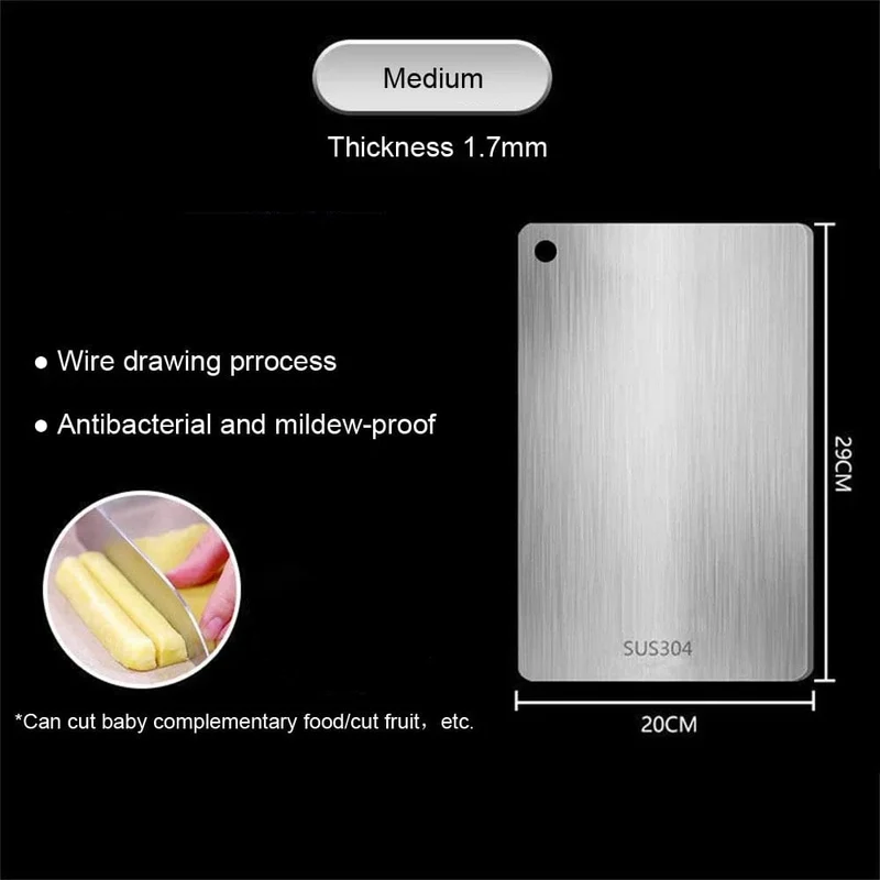 Planche à découper de cuisine en acier inoxydable 316 double face - Épaisse et antibactérienne
