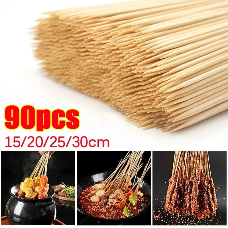 Lot de 90 Pics en Bambou pour Barbecue, Fruits et Snacks - 15/20/25/30cm