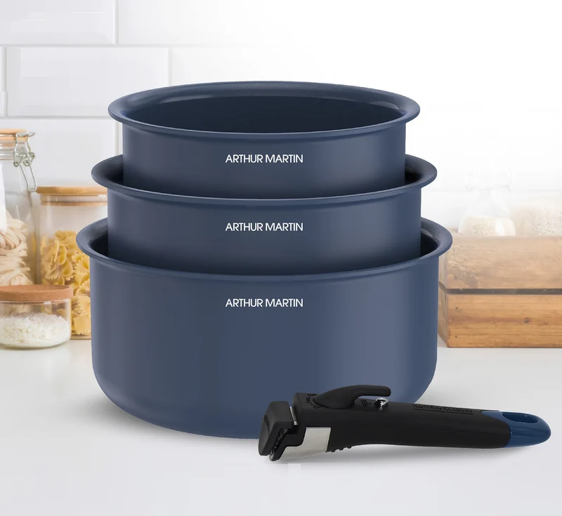 Set de 3 casseroles tous feux dont induction16-18-20 cm poignée Bleu