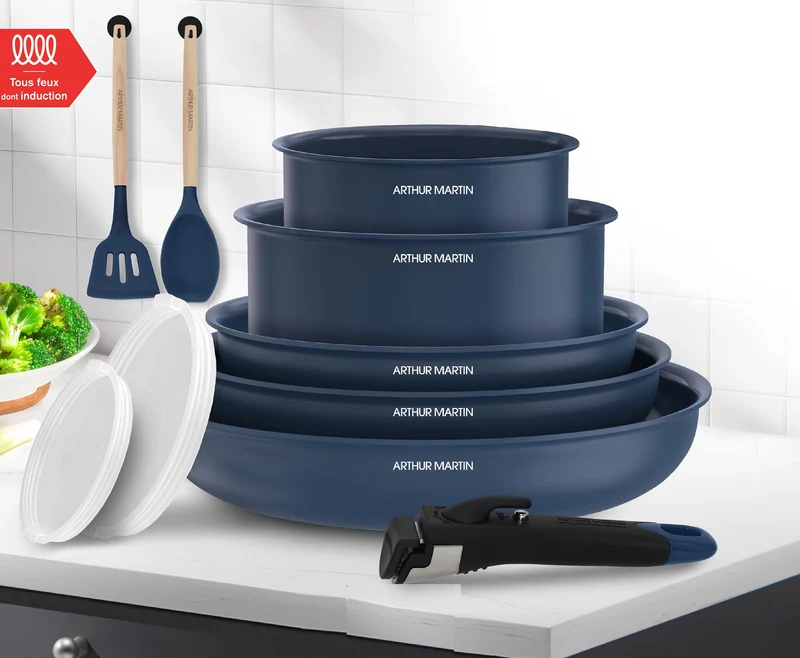 Batterie de cuisine tous feux dont induction 10 pcs Bleu