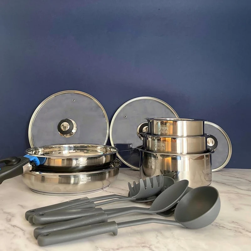 Batterie de Cuisine 15 Pièces Arthur Martin en Acier Inoxydable - Compatible Tous Feux dont Induction
