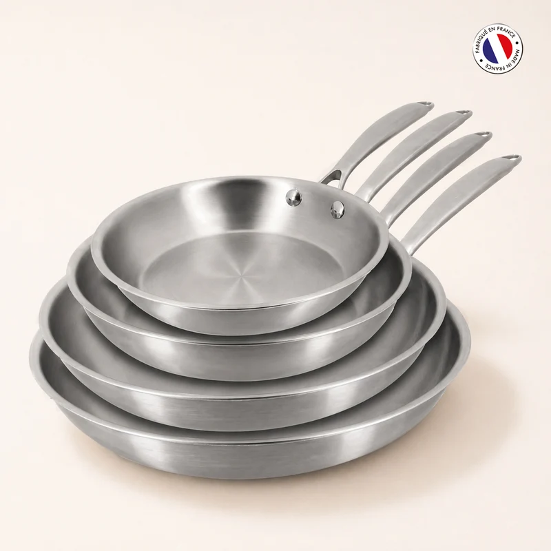 Set de 4 poêles Triply en acier inoxydable triple couche 20/24/28/32 cm 🇫🇷