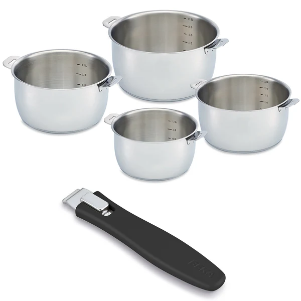 Lot 4 casseroles Select en inox 14, 16, 18 et 20 cm et manche amovible Evolution Clickfix noir Beka