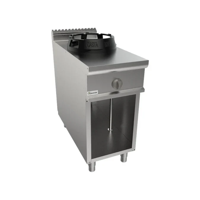 Cuisinière wok à gaz sur meuble ouvert